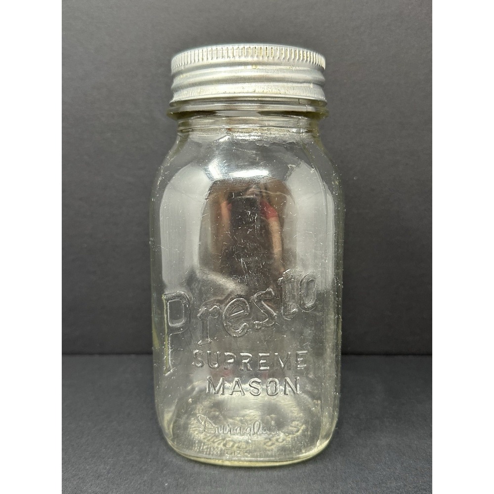 Vintage Presto Supreme Mason Jar Duraglas Owens-Illinois Glass Lid Metal Band